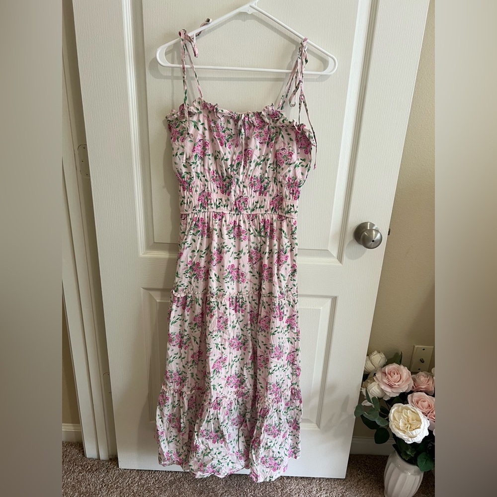 Francesca’s Girls Pink Floral Tie-Shoulder Sundress